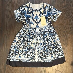 NWOT Girls Blue and White Italian Style Short Sleeve Dress